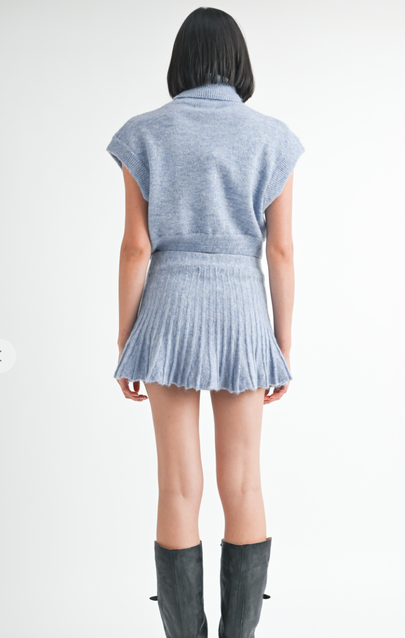 Pleated Knit Mini Skirt