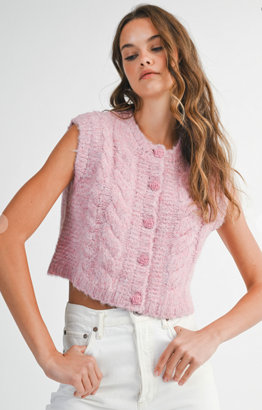 Rose Button Down Cable Knit Vest