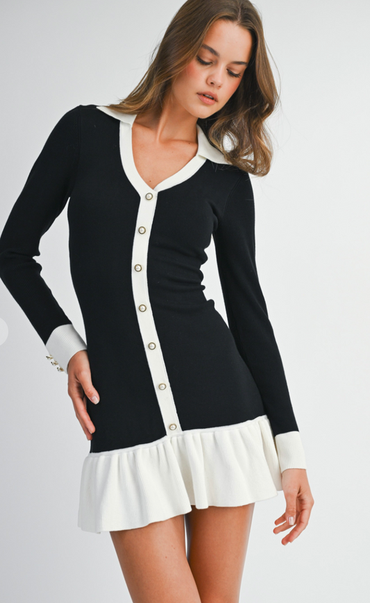 Contrast Frill Mini Dress