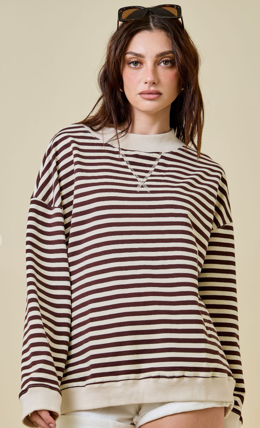 Mock Neck Striped Sweatshirt