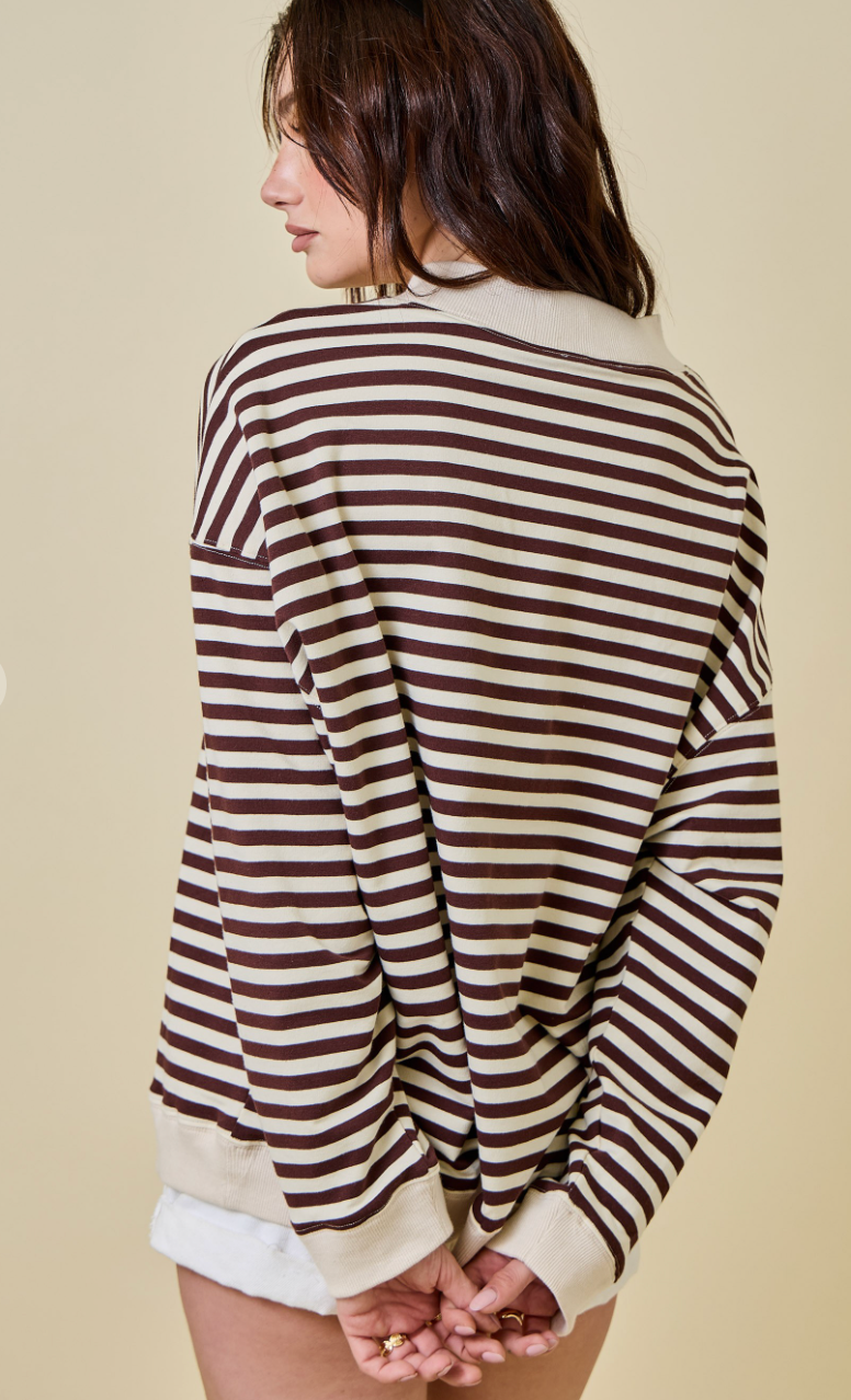 Mock Neck Striped Sweatshirt