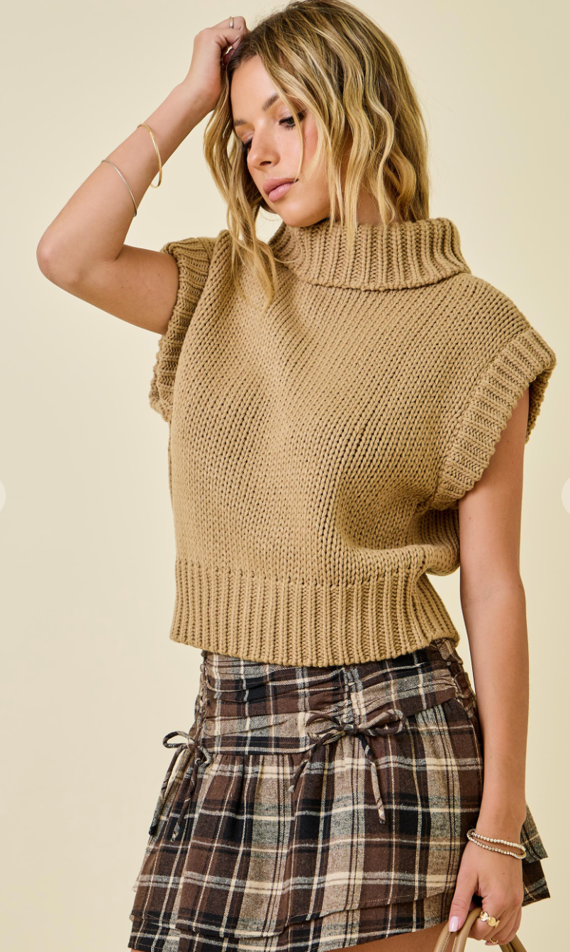 Sleeveless Cropped Turtleneck Sweater