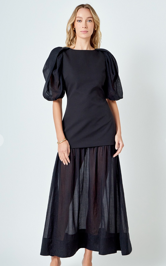 Mixed Media Drop Waist Maxi Dress