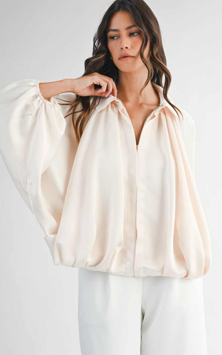 Satin Bubble Hem Blouse Jacket
