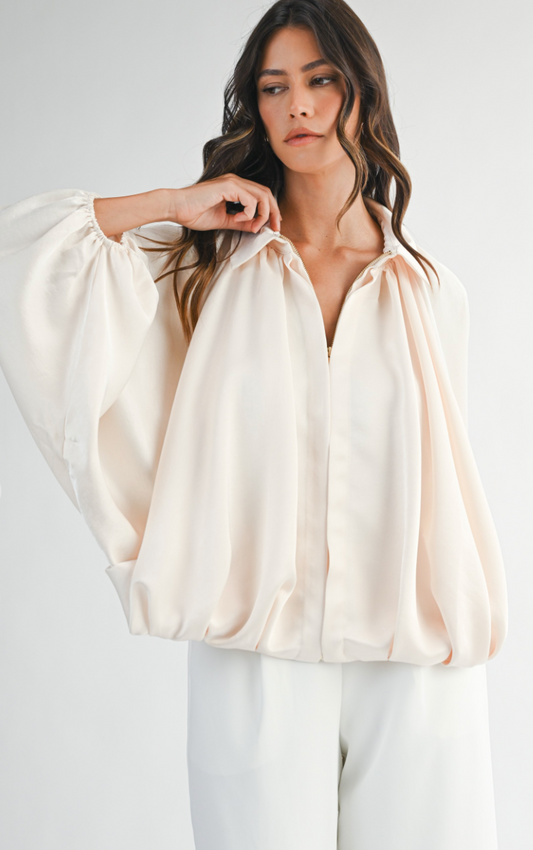 Satin Bubble Hem Blouse Jacket