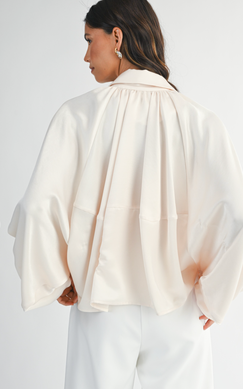 Satin Bubble Hem Blouse Jacket