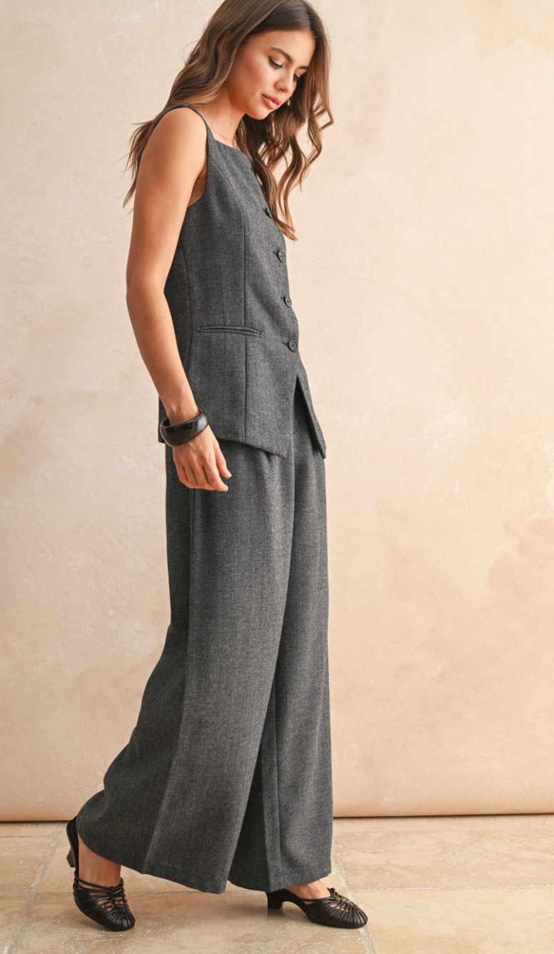 Herringbone Wide Leg Trousers