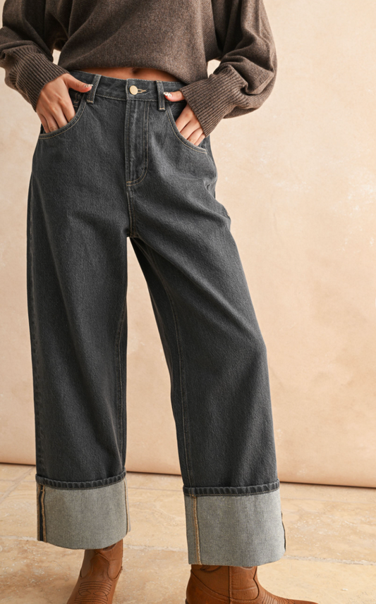 Washed Cuffed Bottom Pants