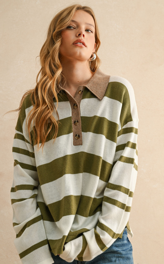 Knit Striped Polo Shirt