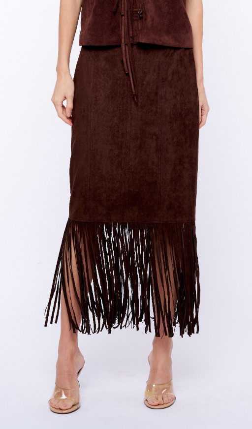 Harbor Suede Fringe Midi Skirt