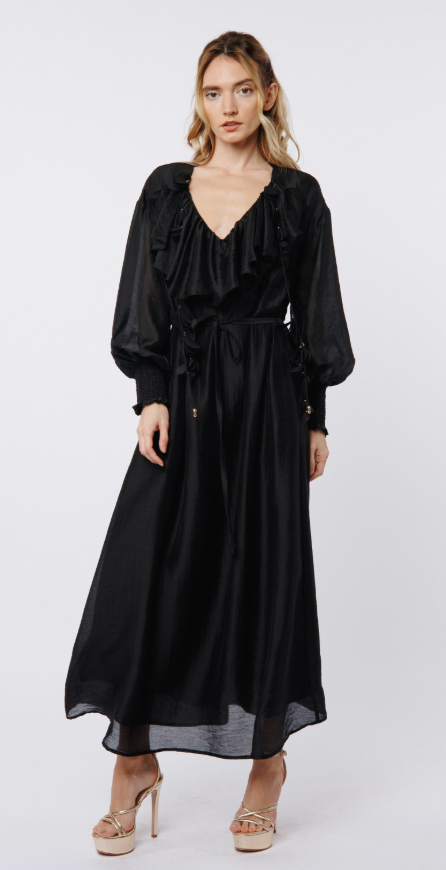 3D Flower Ruffle Maxi Dress