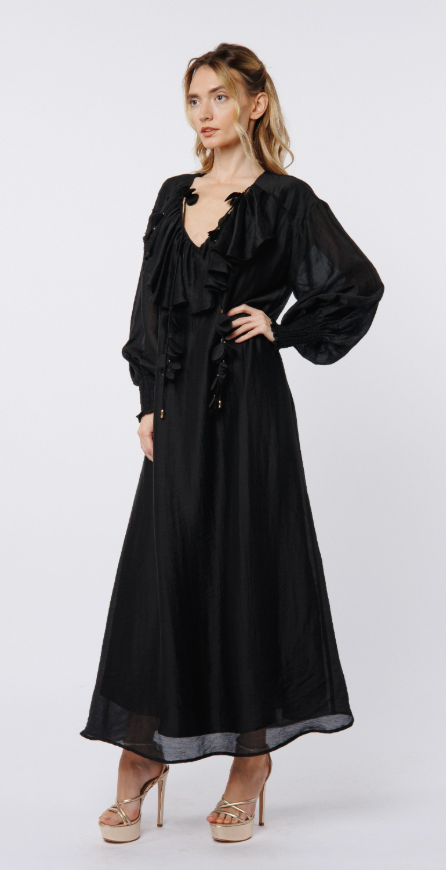 3D Flower Ruffle Maxi Dress