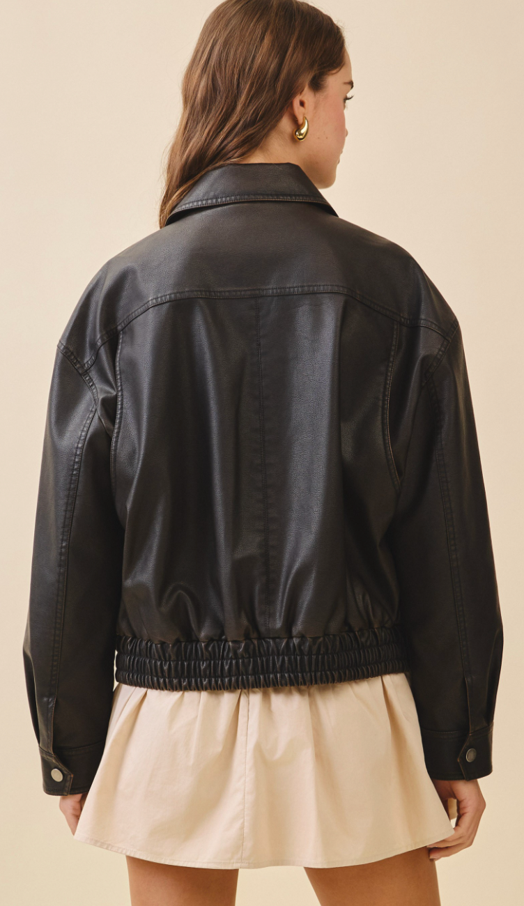 Faux Leather Snap Cuff Jacket
