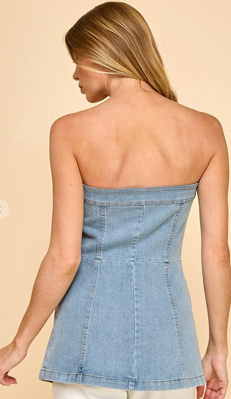 Denim Zipper Closure Tube Top