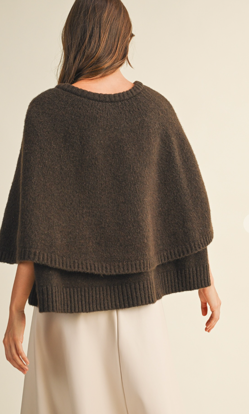 Button Closure Sweater Cape Cardigan