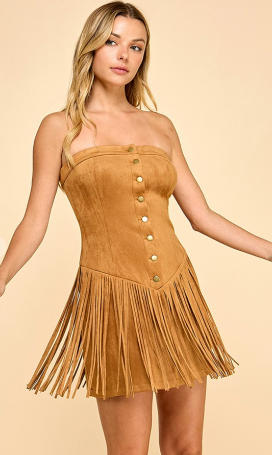 Suede Fringe Mini Dress