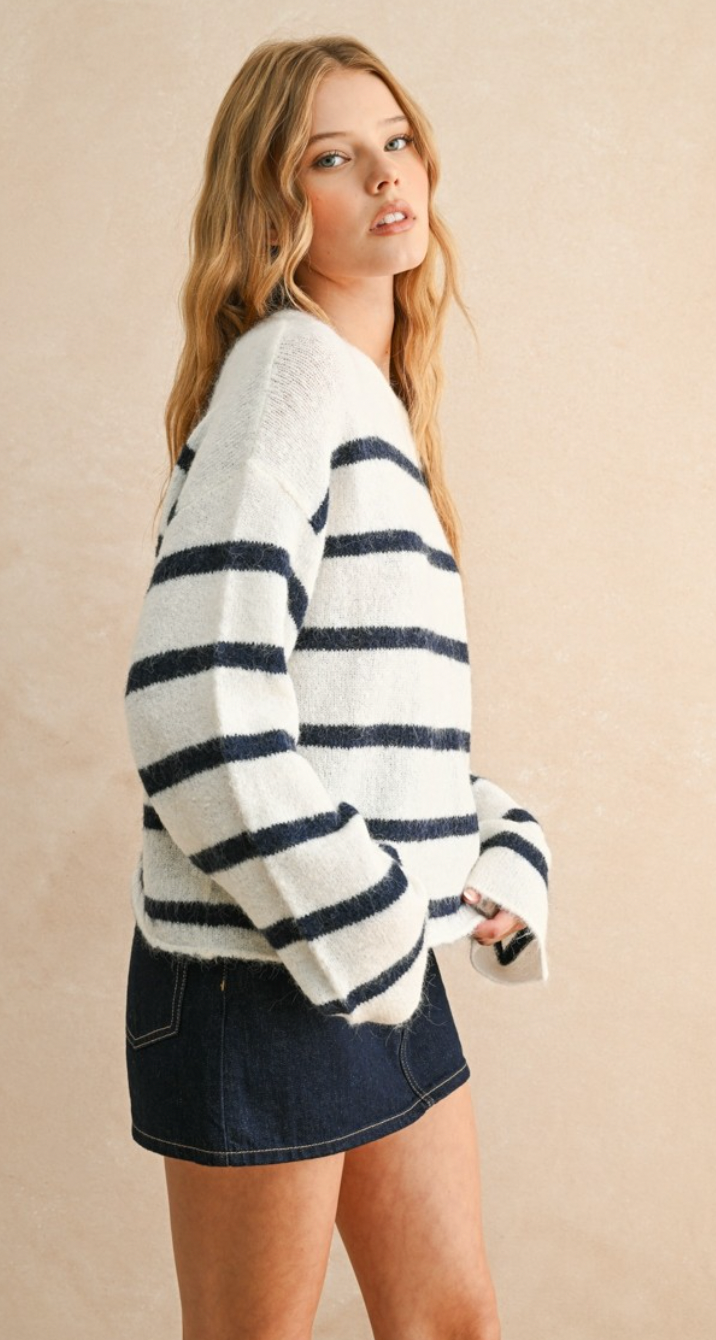 Striped Brushed Sweater Top