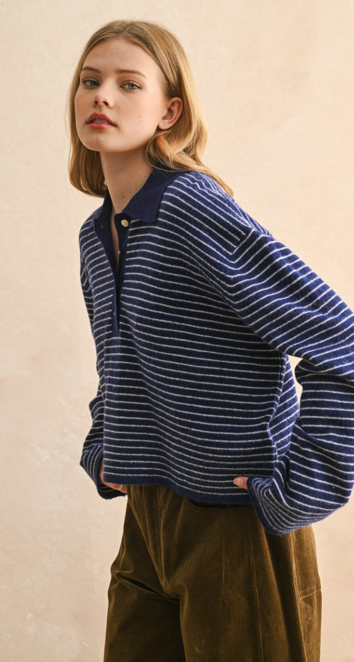 Collared Stripe Knit Sweater