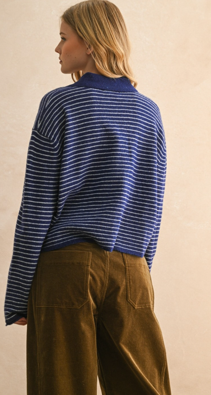 Collared Stripe Knit Sweater