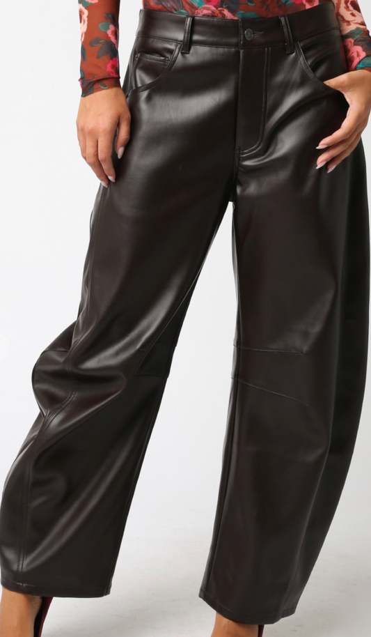 Alexus Leather Barrel Pants
