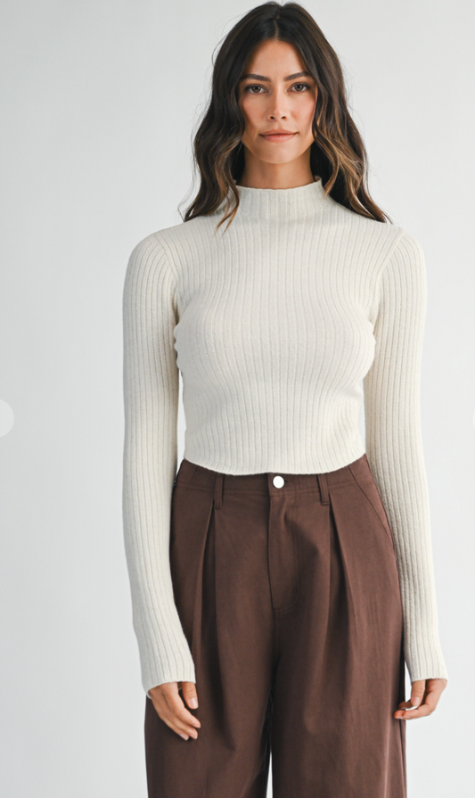 Ribbed Mock Neck Sweater Top