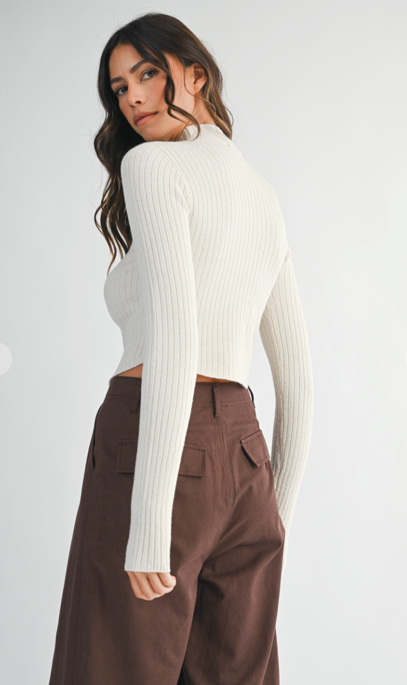 Ribbed Mock Neck Sweater Top