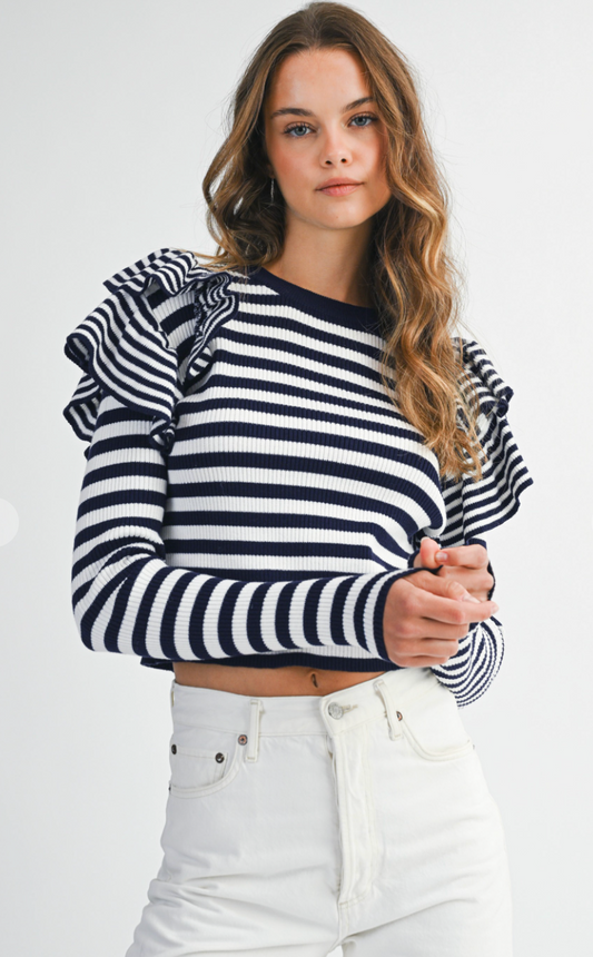 Striped Knit Ruffle Top