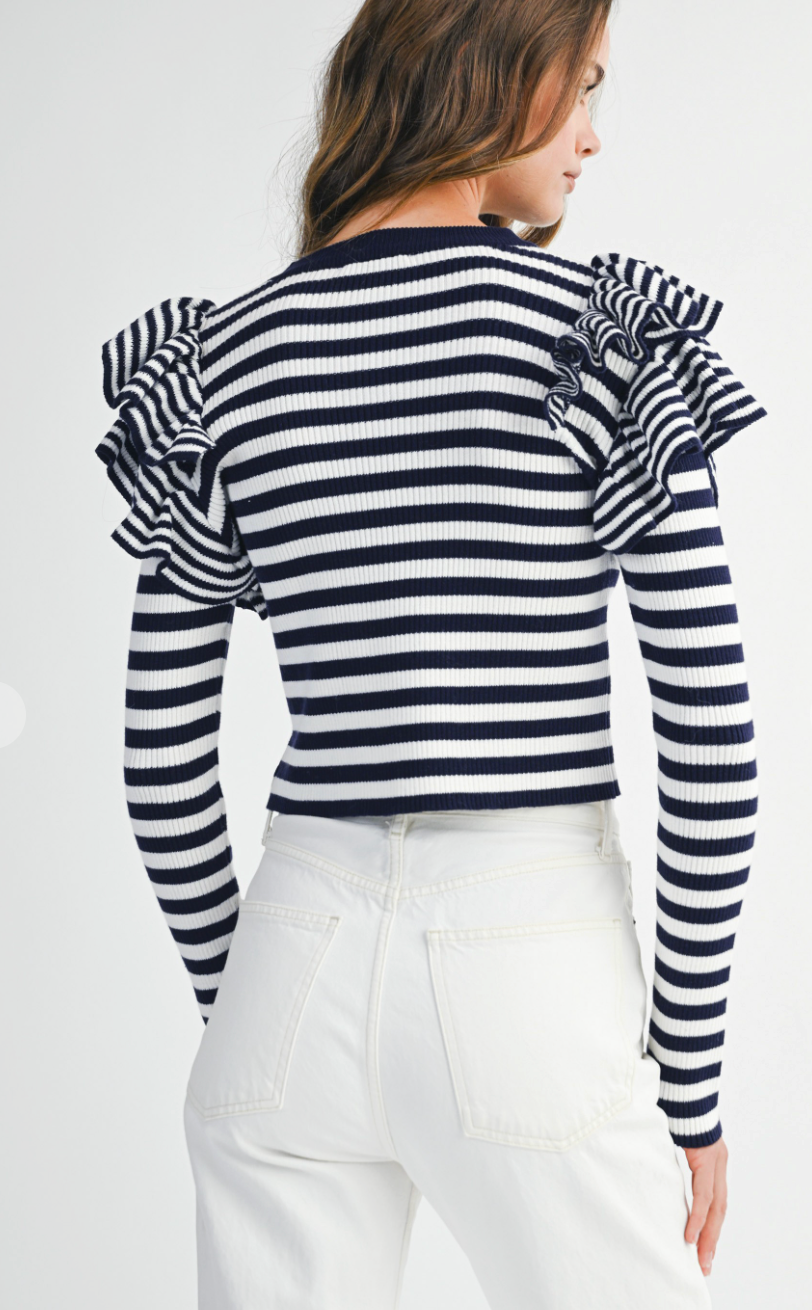 Striped Knit Ruffle Top