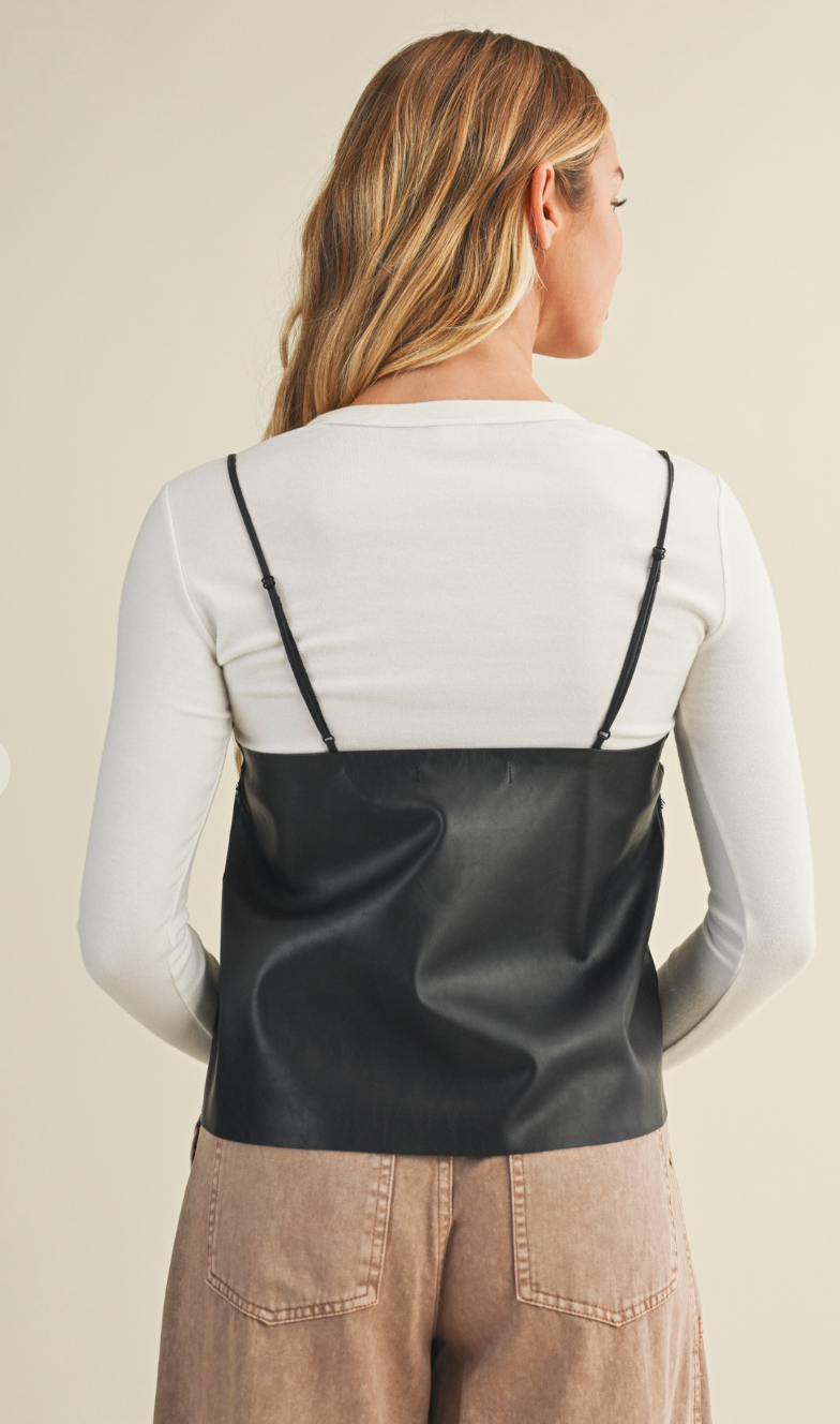 Lace Trimmed Leather Cami Top