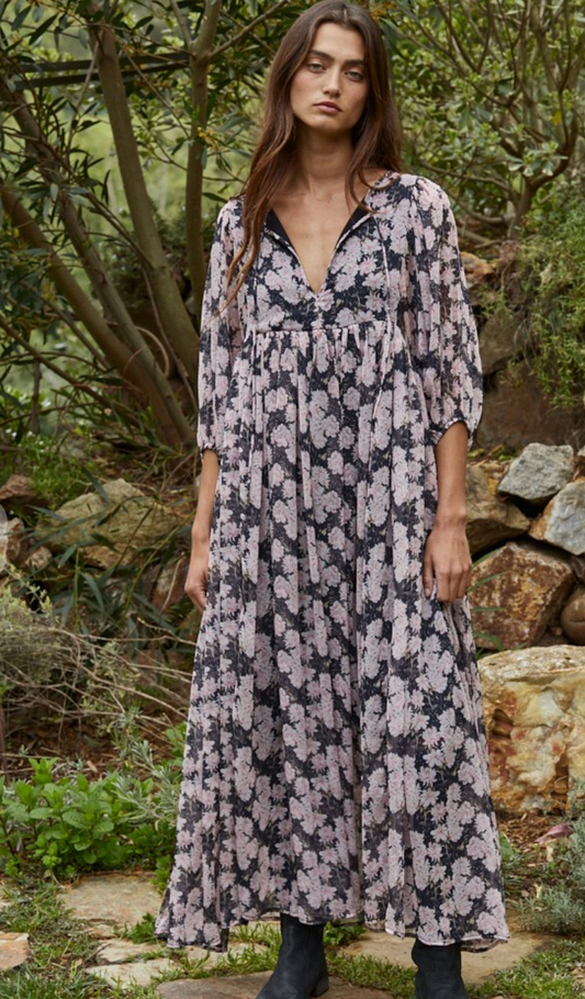 Midnight Blossom Flare Maxi Dress