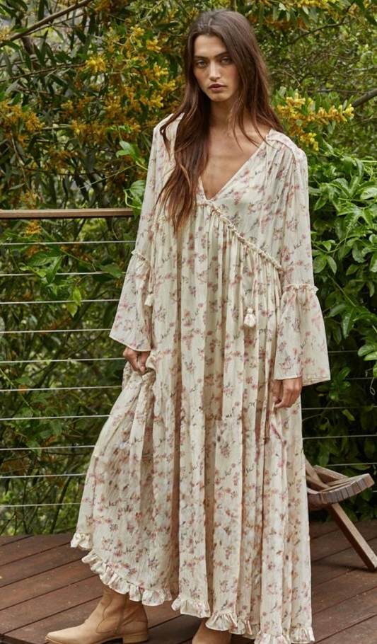 Soft Petals Flare Tiered Maxi Dress