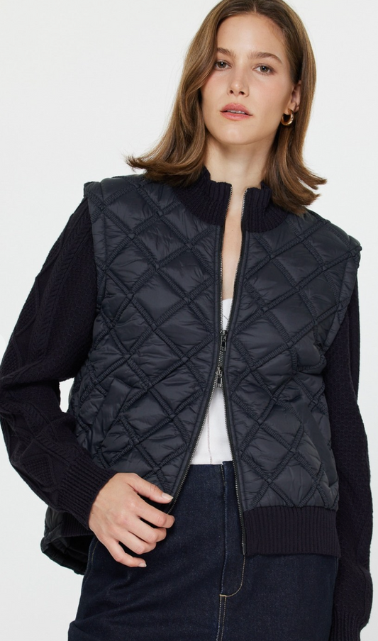 Quilted Sweater Mixed Media Jacket