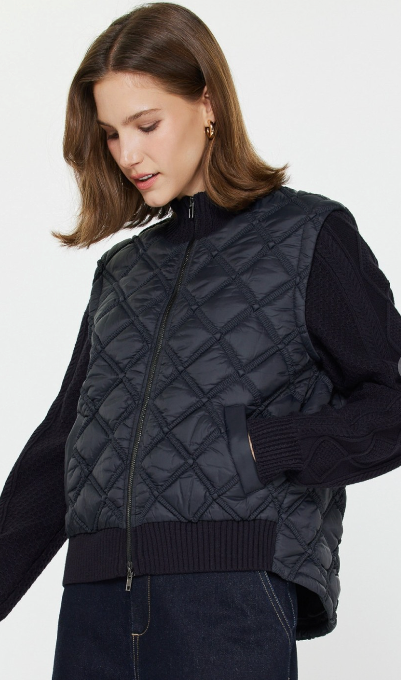 Quilted Sweater Mixed Media Jacket
