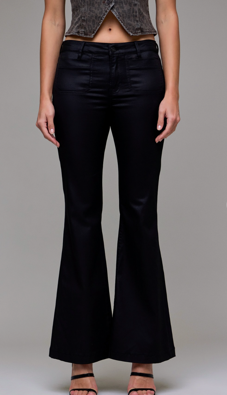 Coated Mid Rise Flare Jeans