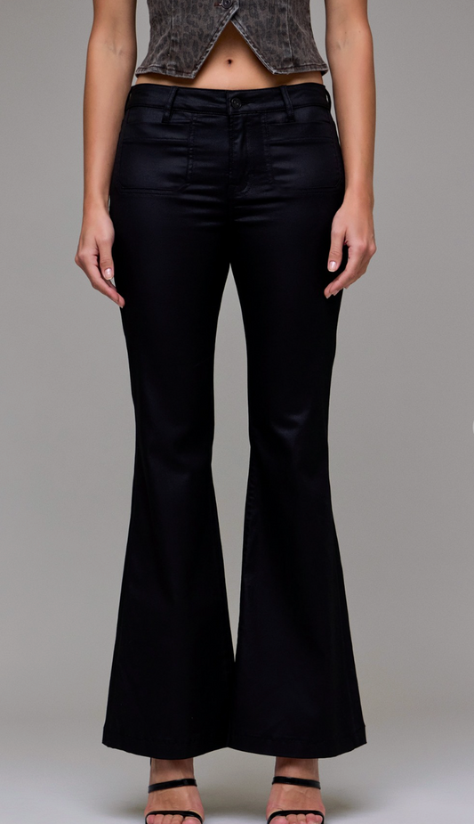 Coated Mid Rise Flare Jeans