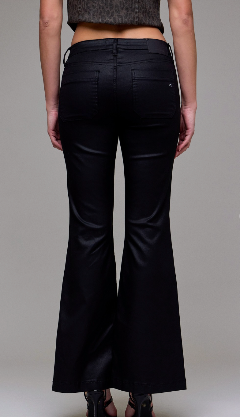 Coated Mid Rise Flare Jeans