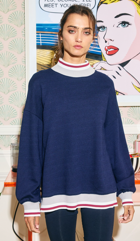 Striped Mock Neck Sweatshirt