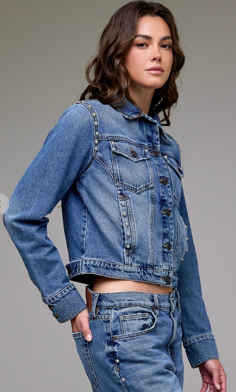Pearl Embellished Trucker Jacket