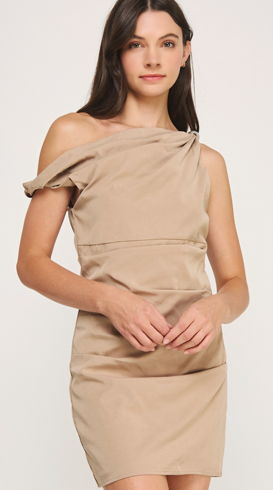 Asymmetric Twist Bead Mini Dress