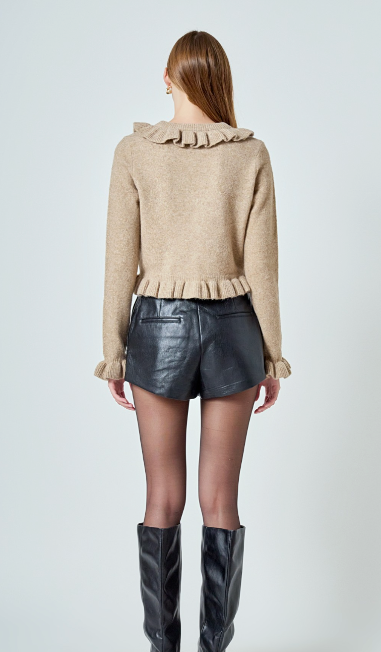 Ruffled V Neck Cardigan