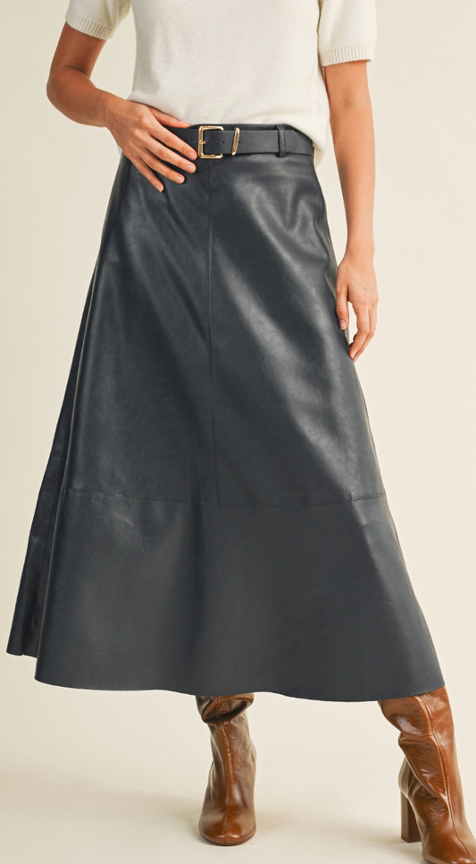 Belted Flare Cut Edge Skirt