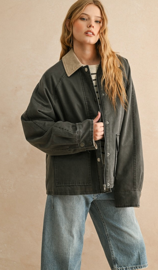 Contrast Collar Utility Jacket