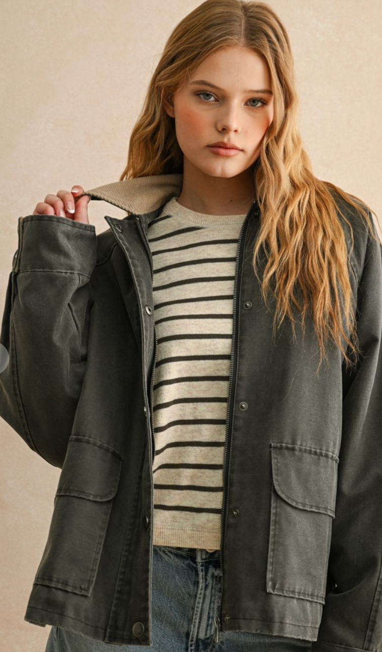 Contrast Collar Utility Jacket