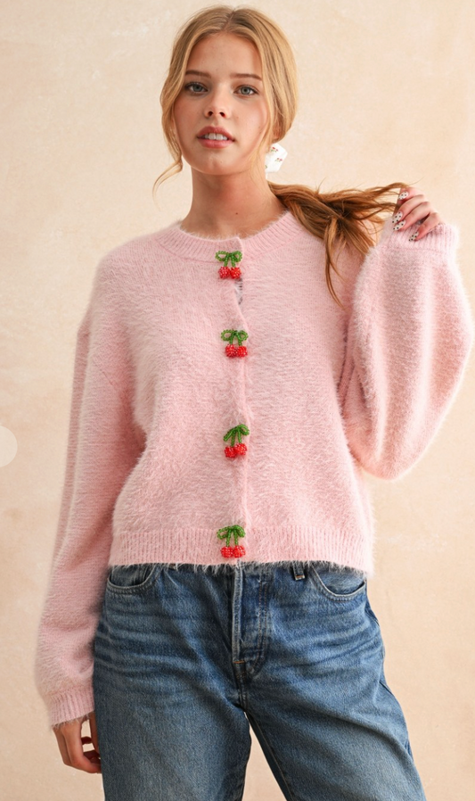 Cherry Button Front Cardigan