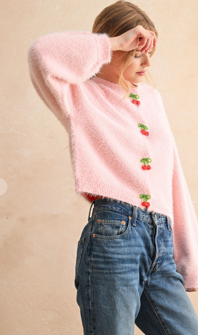 Cherry Button Front Cardigan