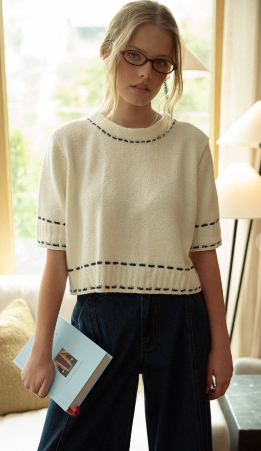 Stitch Detail Short Sleeve Sweater