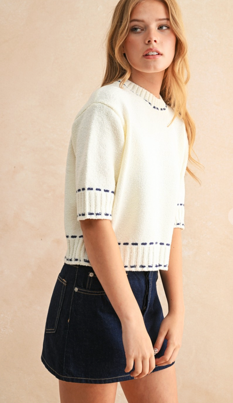 Stitch Detail Short Sleeve Sweater