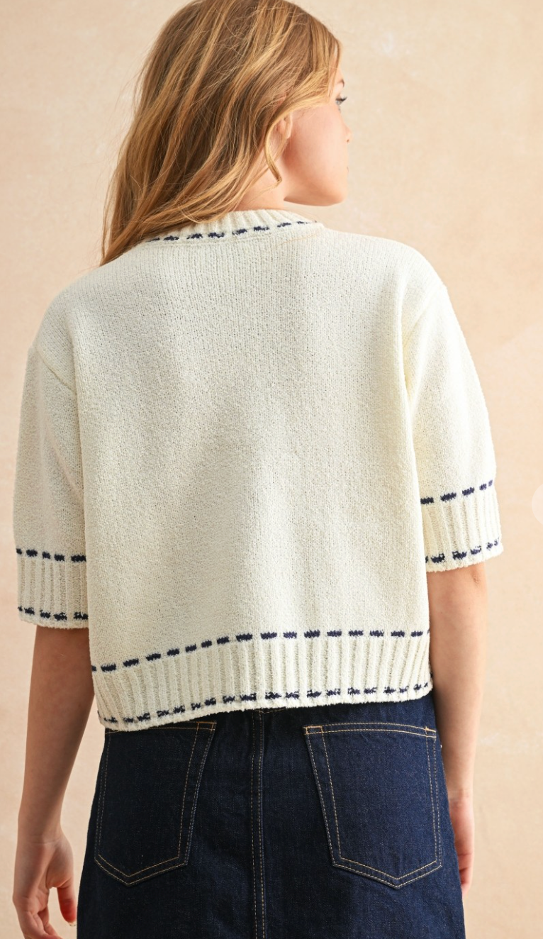Stitch Detail Short Sleeve Sweater