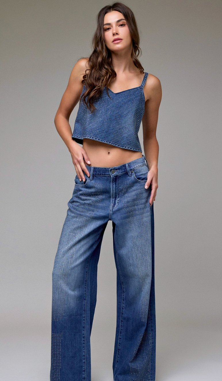 Rhinestone Embellished Denim Tank