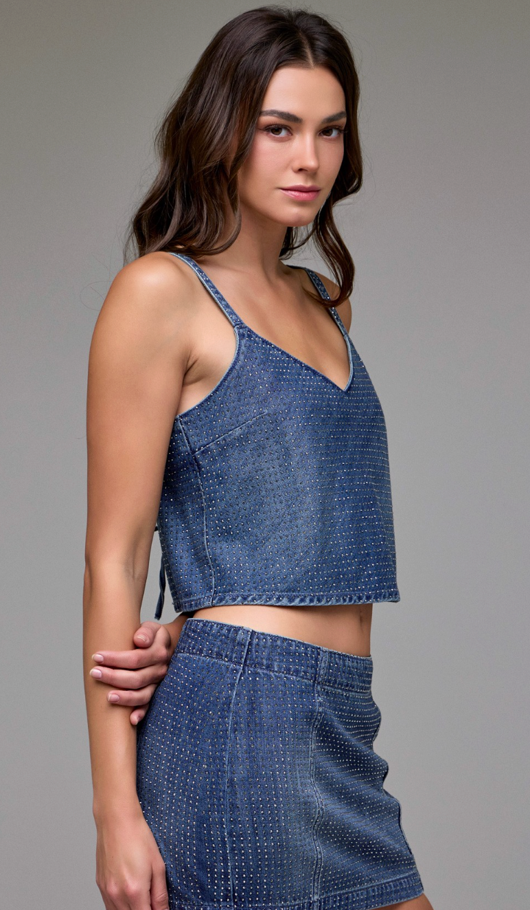 Rhinestone Embellished Denim Tank